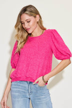 Zenana Round Neck Lantern Half Sleeve Sweater - Delanoir