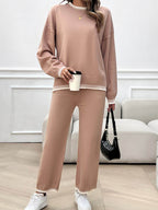 Devine Round Neck Dropped Shoulder Top and Pants Sweater Set - Delanoir