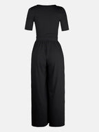 Scoop Neck Short Sleeve Jumpsuit - Delanoir