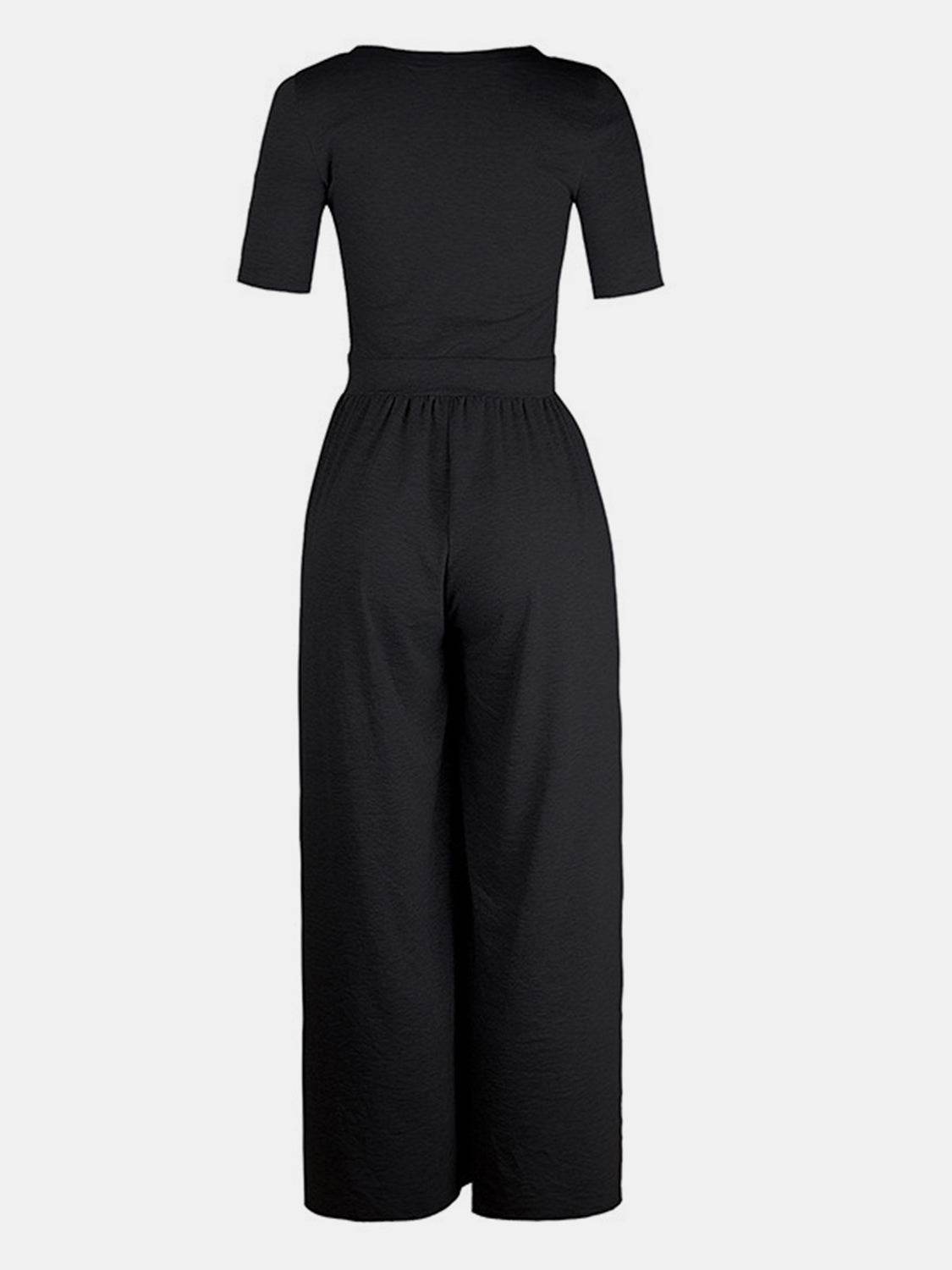 Scoop Neck Short Sleeve Jumpsuit - Delanoir