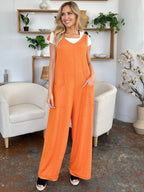 Double Take Full Size Texture Sleeveless Wide Leg Jumpsuit - Delanoir
