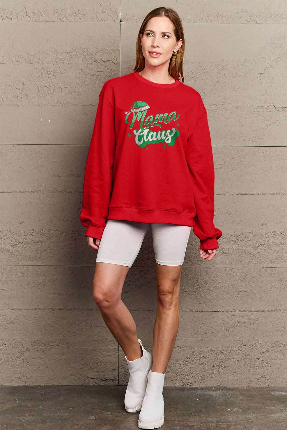 Simply Love Full Size MAMA CLAUS Round Neck Sweatshirt - Delanoir