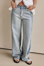 Contrast Straight Leg Jeans with Pockets - Delanoir