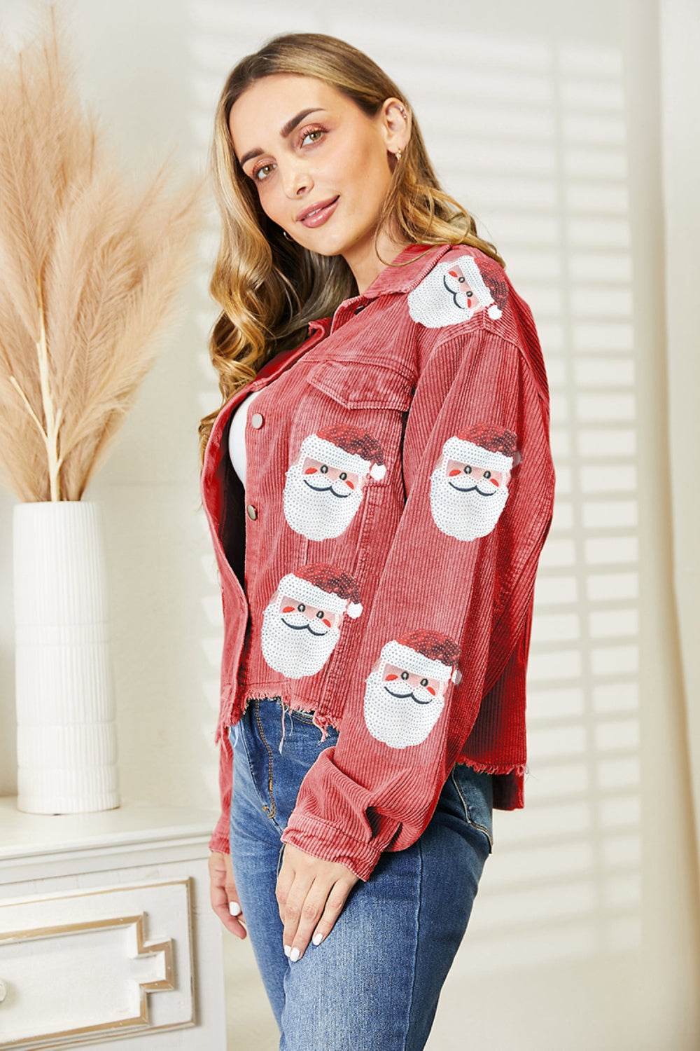 Santa Sequin Raw Hem Jacket - Delanoir