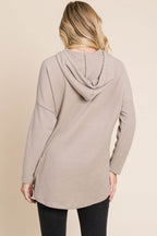 BOMBOM Contrast Drawstring Drop Shoulder Knit Hoodie - Delanoir
