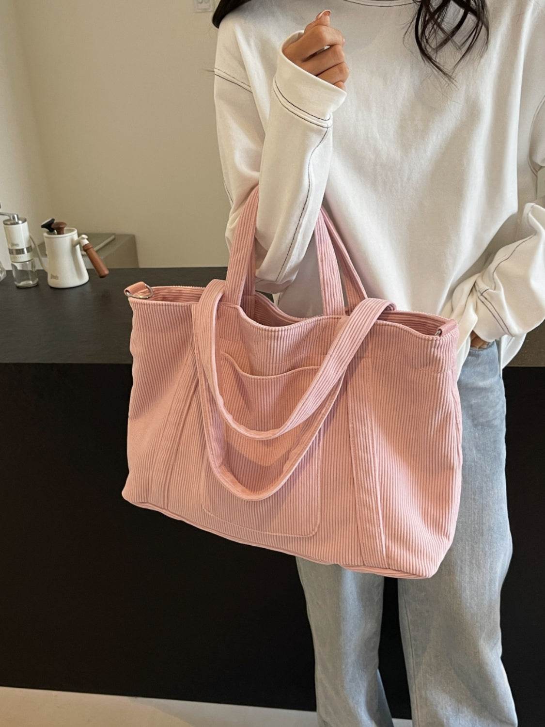 Corduroy Solid Large Tote Bag - Delanoir