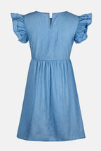 Full Size Ruffled Round Neck Cap Sleeve Denim Dress - Delanoir