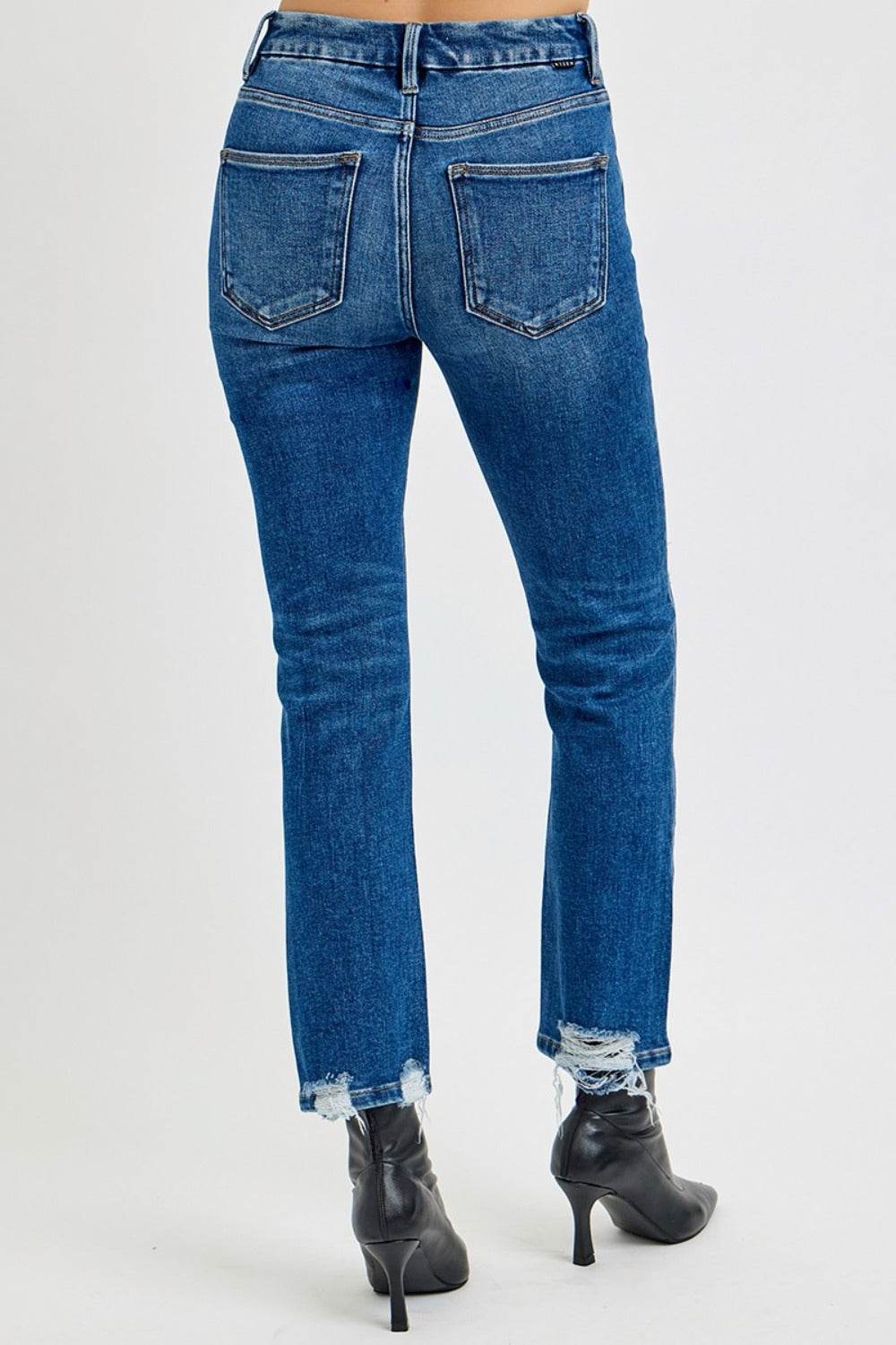 RISEN Full Size High Rise Distressed Crop Straight Jeans - Delanoir