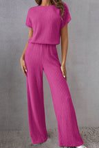 Round Neck Short Sleeve Jumpsuit - Delanoir