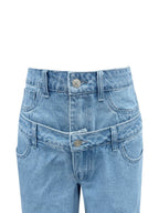 Faux Layered High Waist Jeans - Delanoir