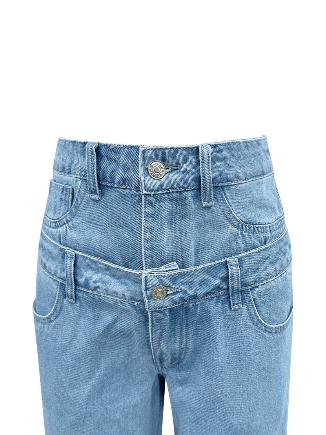 Faux Layered High Waist Jeans - Delanoir