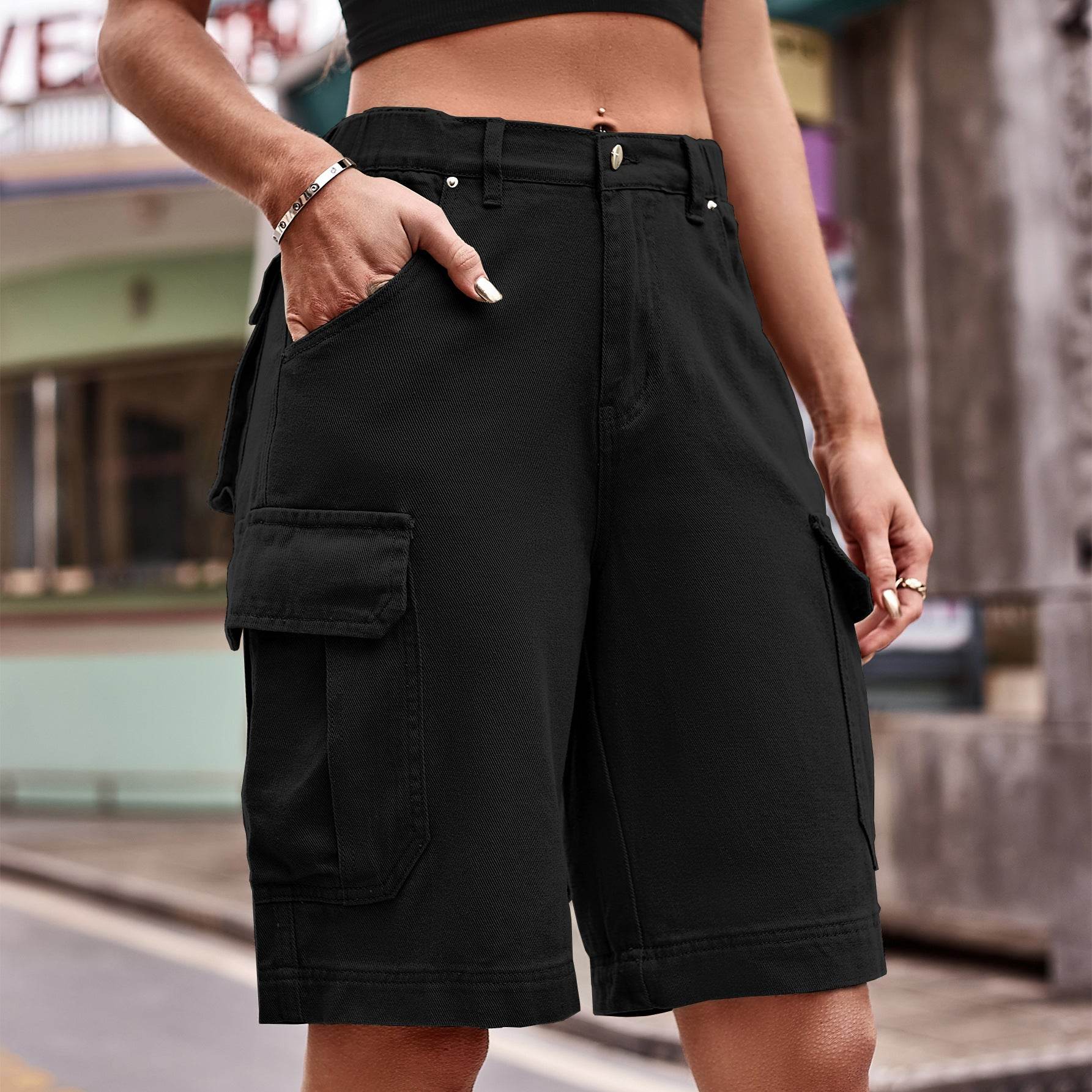 Denim Cargo Shorts with Pockets - Delanoir