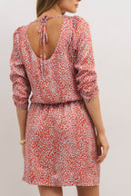 Slit Tied Printed Round Neck Mini Dress - Delanoir