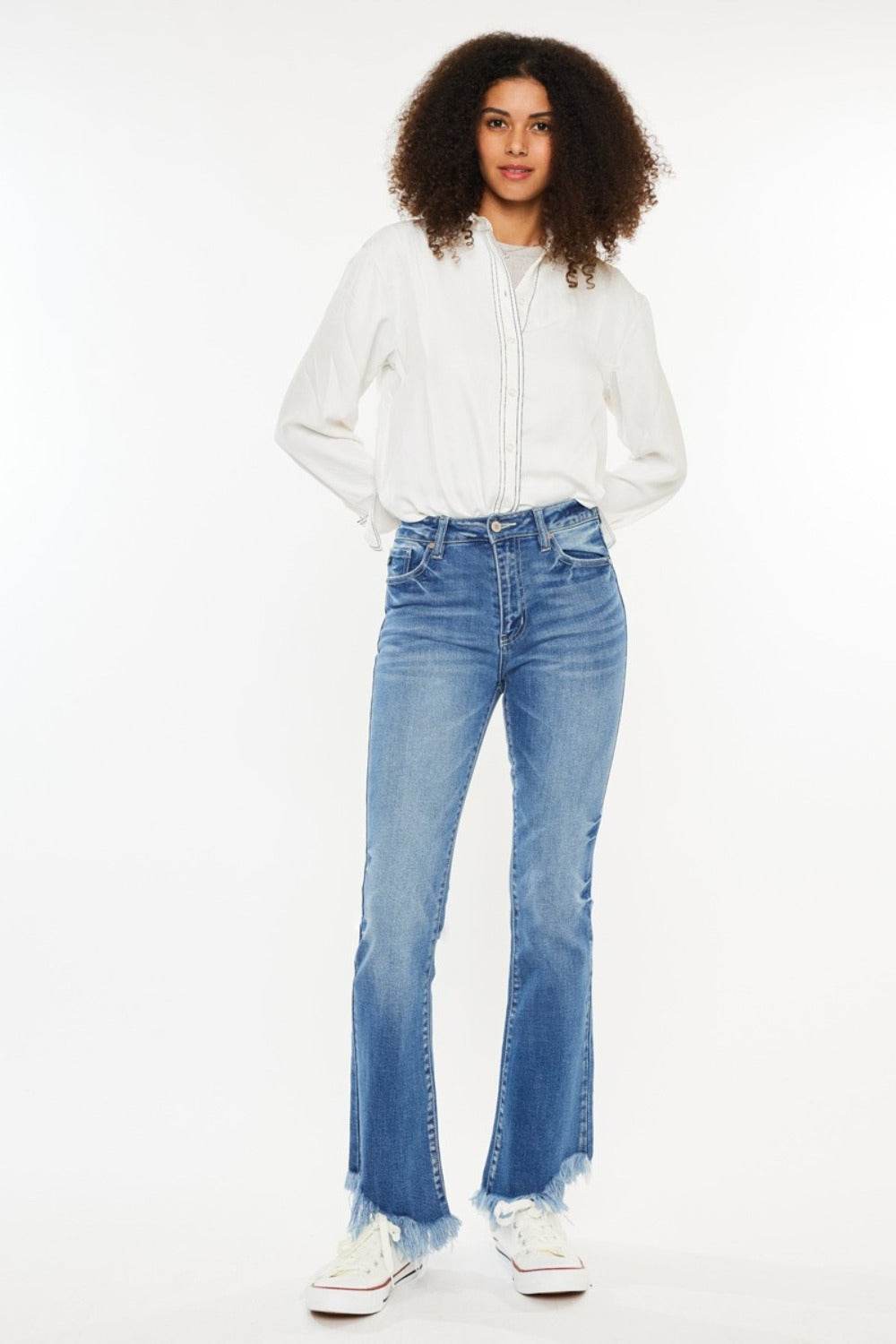 Kancan High Rise Frayed Hem Jeans - Delanoir