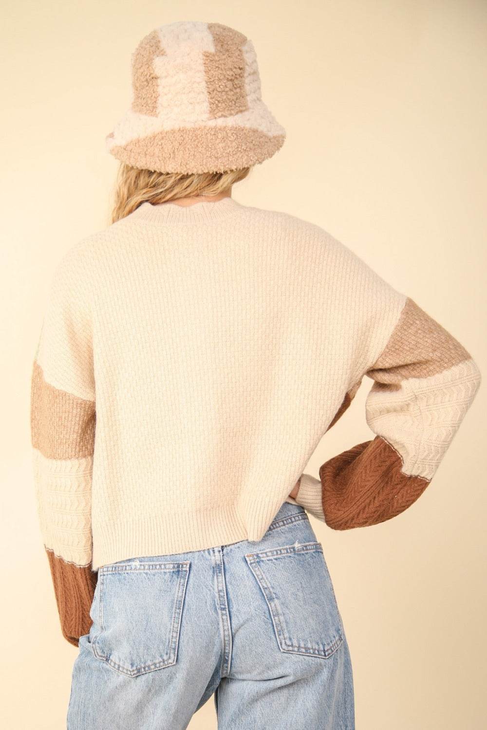 VERY J Color Block Button Down Textured Sweater Cardigan - Delanoir