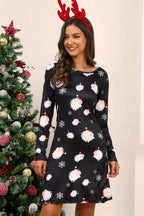 Full Size Christmas Long Sleeve Dress - Delanoir