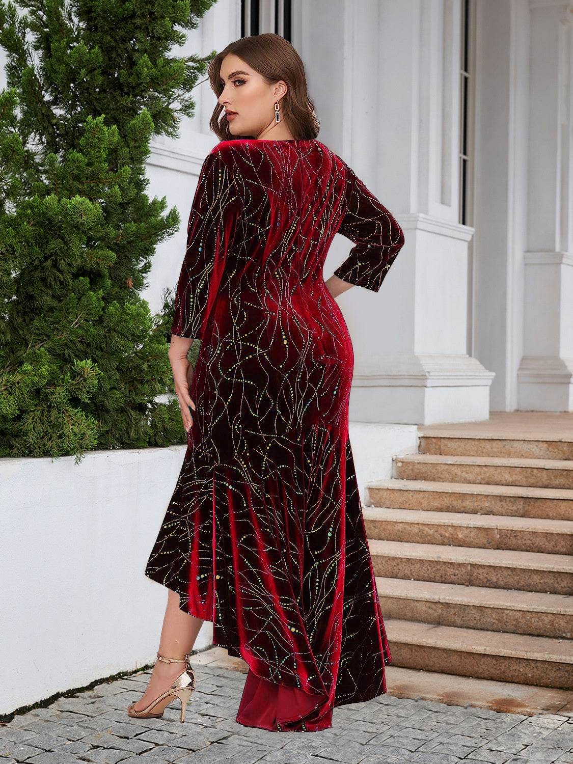 Plus Size Ruffle Hem High-Low Dress - Delanoir