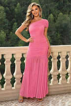 One-Shoulder Ruched Maxi Dress - Delanoir