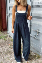 Plaid Wide Strap Wide Leg Overalls - Delanoir