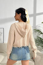 Cable-Knit Dropped Shoulder Hooded Sweater - Delanoir
