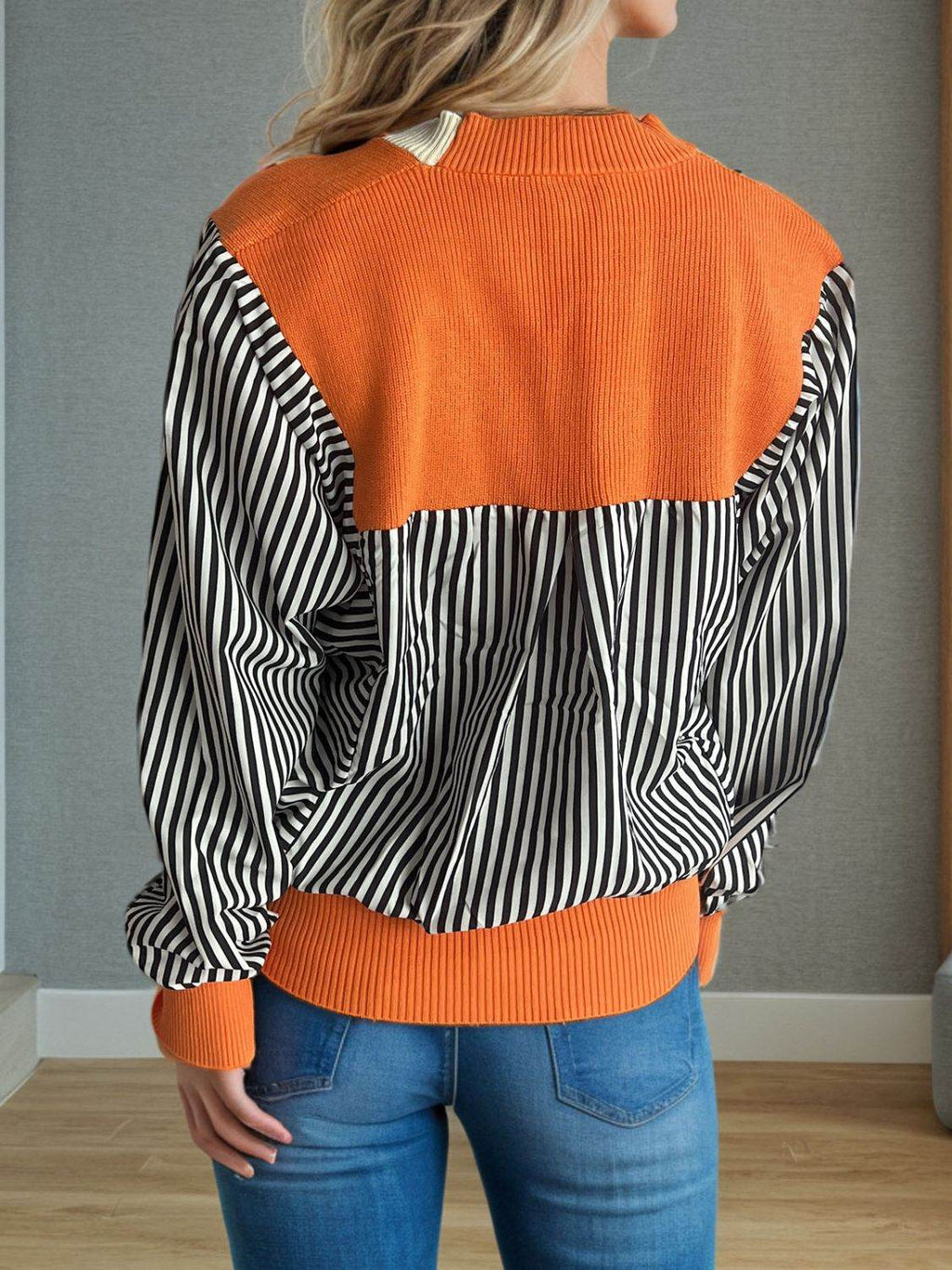Striped Button Down Long Sleeve Cardigan - Delanoir