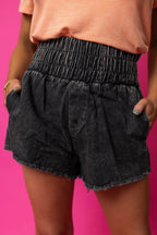 High Waist Raw Hem Denim Shorts - Delanoir