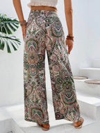 Printed Wide Leg Pants - Delanoir
