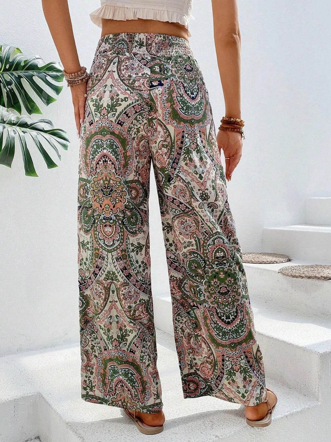 Printed Wide Leg Pants - Delanoir