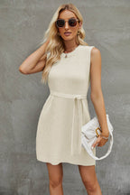 Tied Round Neck Sleeveless Sweater Dress - Delanoir