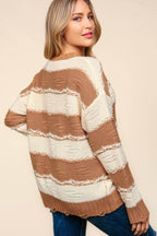 Haptics Striped Contrast Distressed Sweater - Delanoir