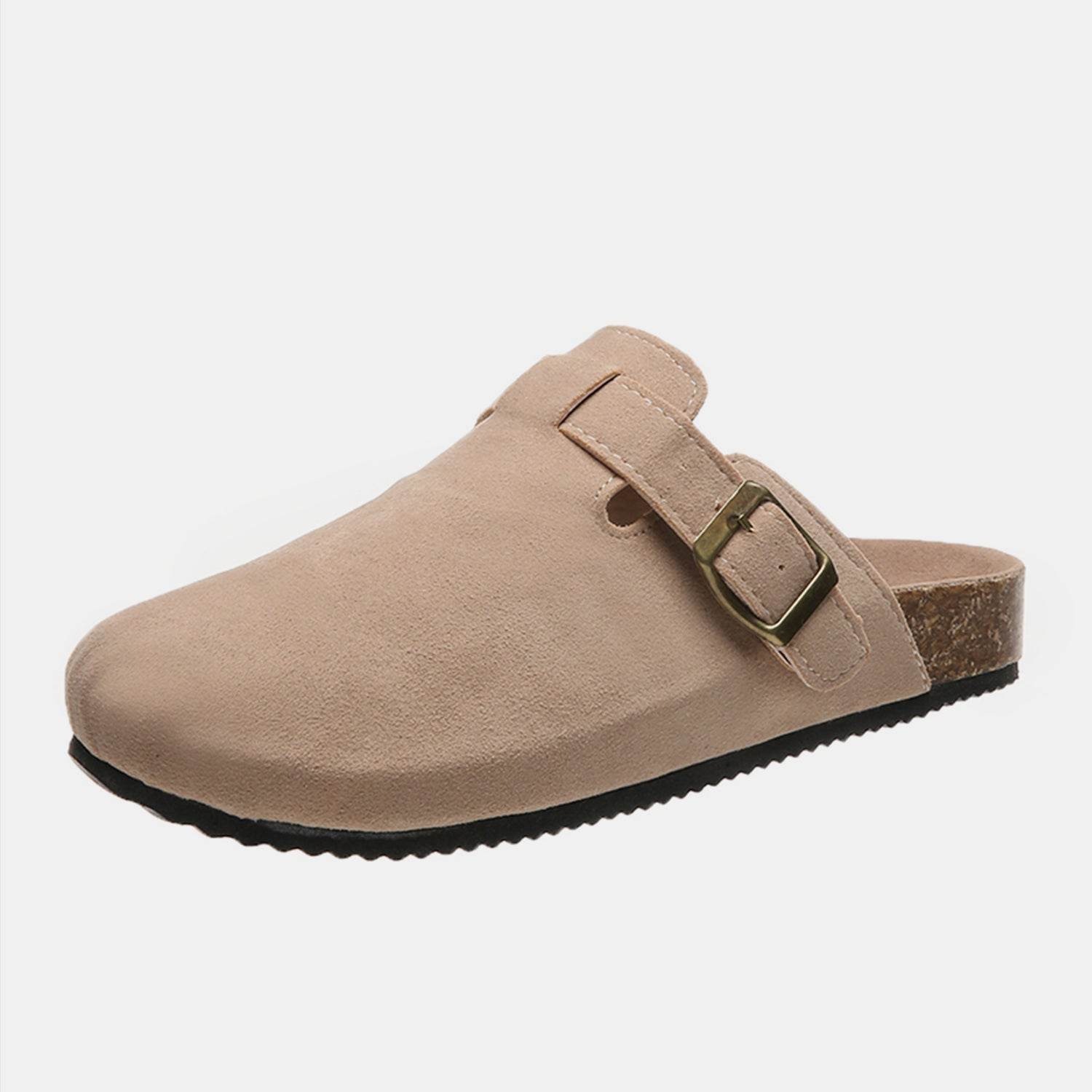 Suede Closed Toe Buckle Slide - Delanoir
