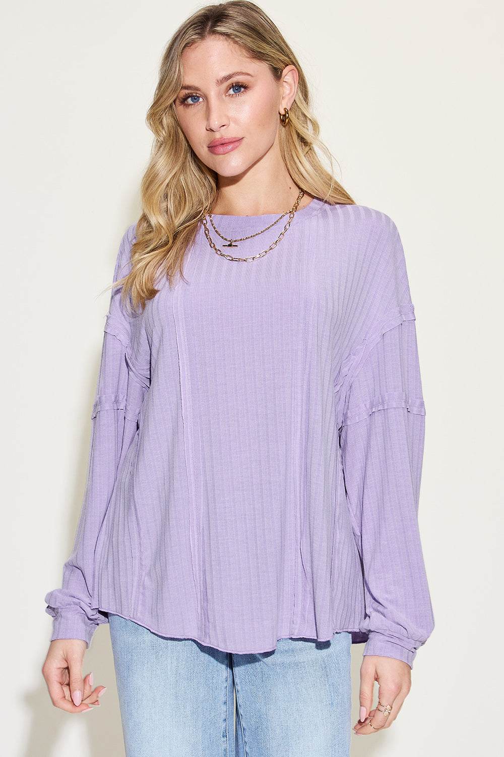 Basic Bae Full Size Ribbed Round Neck Long Sleeve T-Shirt - Delanoir