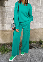 Full Size Round Neck Long Sleeve Top and Drawstring Pants Set - Delanoir