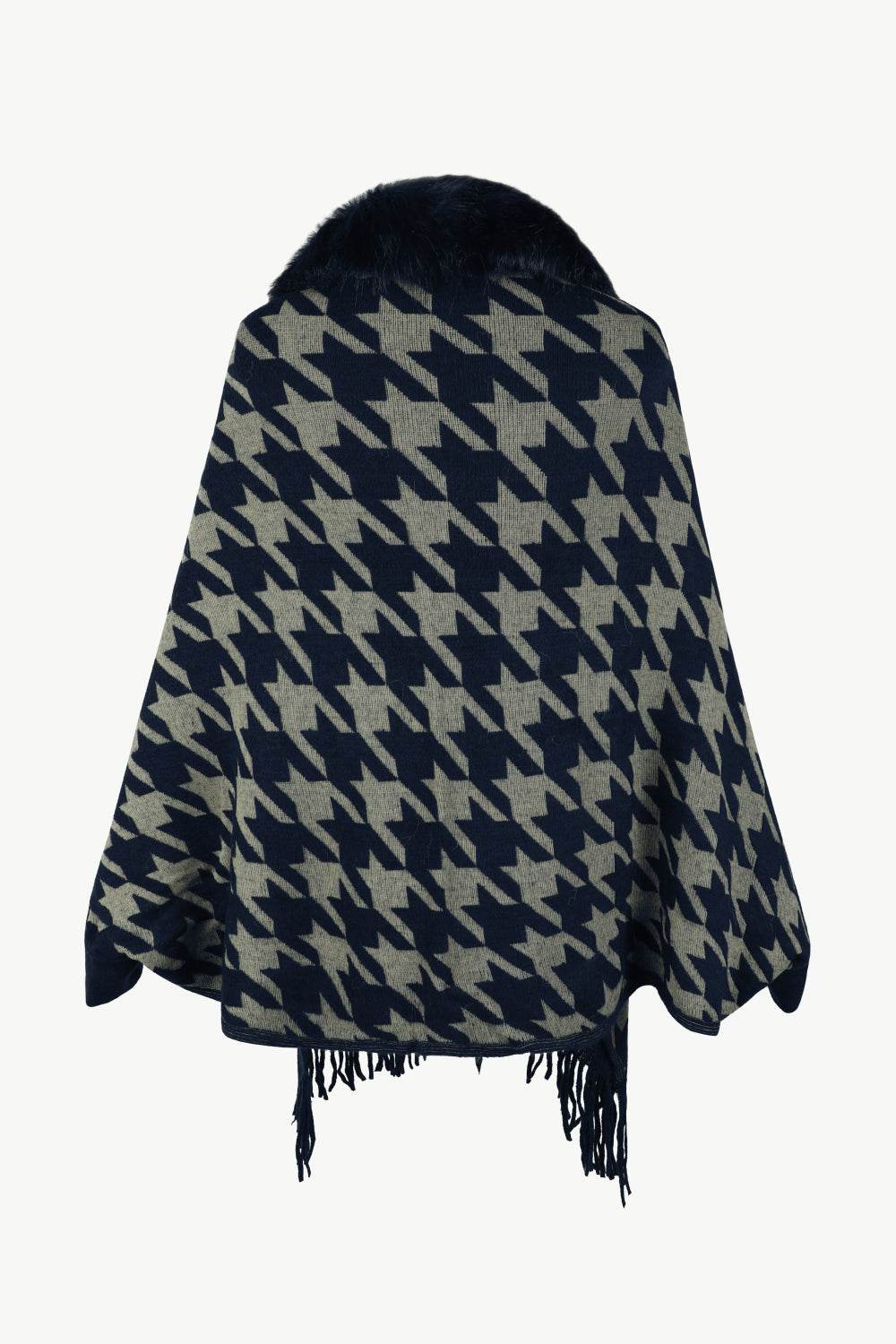 Houndstooth Fringe Hem Poncho - Delanoir