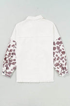 Raw Hem Animal Print Long Sleeve Denim Jacket - Delanoir