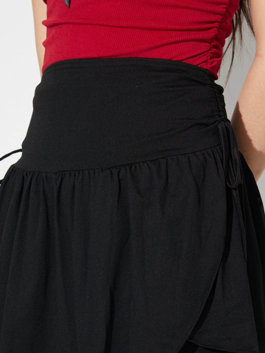 Side Tie Asymmetric Hem Mini Skirt - Delanoir