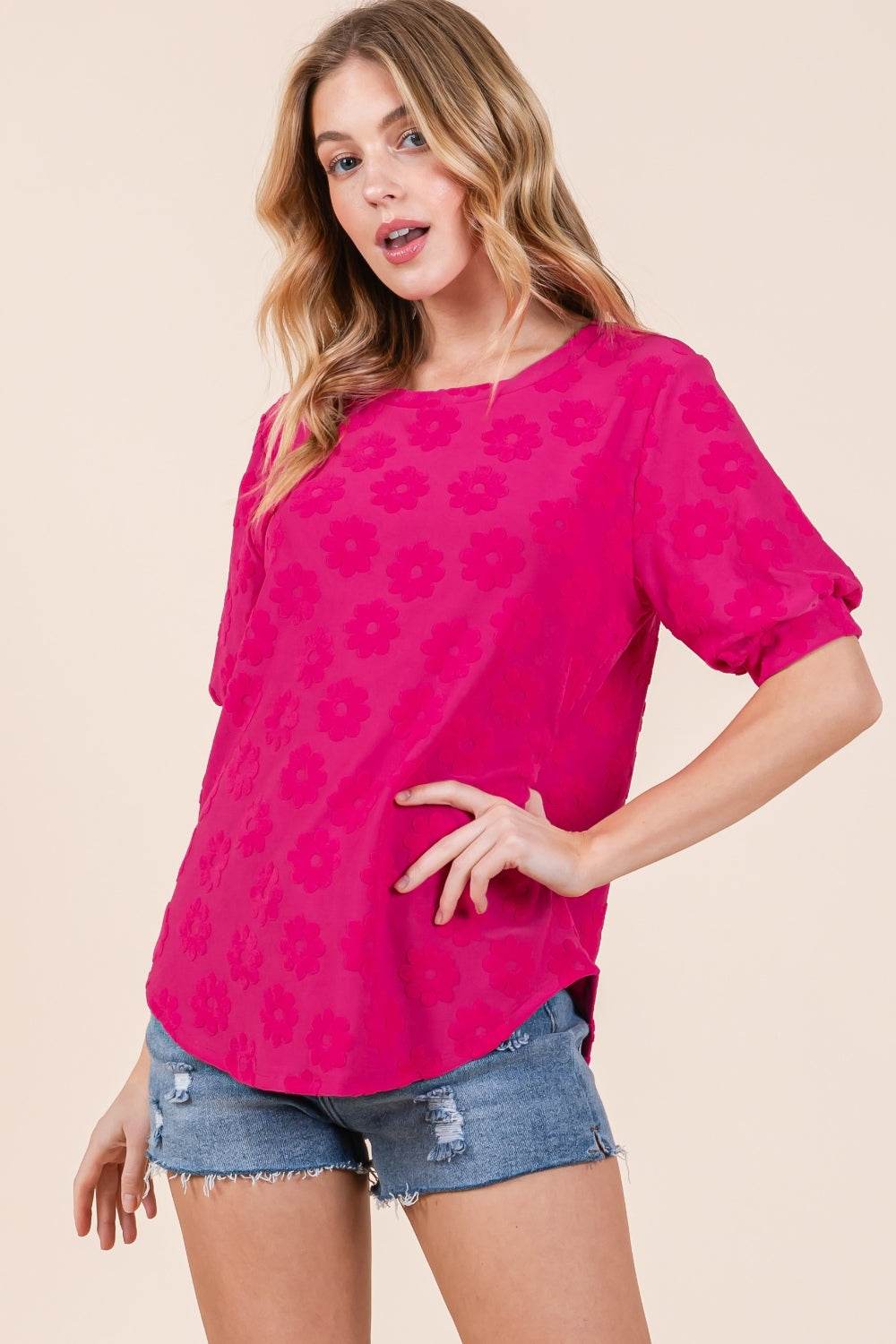 BOMBOM Textured Floral Pattern Top - Delanoir