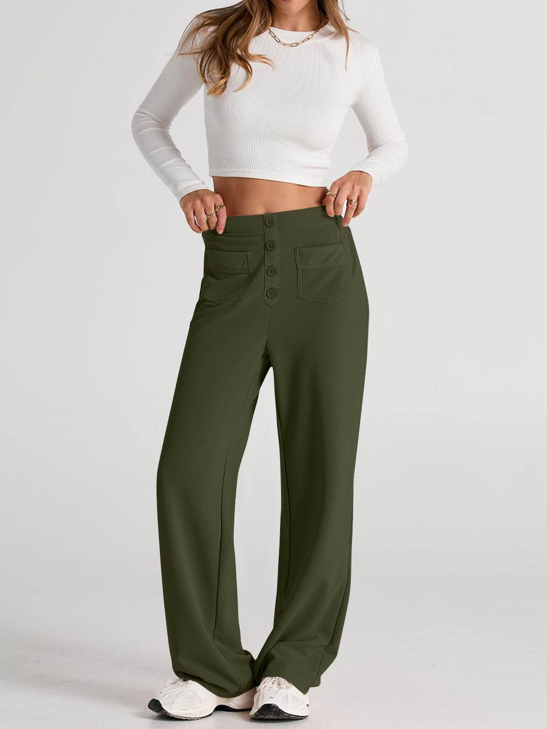 High Waist Wide Leg Pants - Delanoir