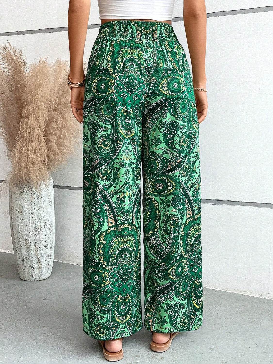 Printed Wide Leg Pants - Delanoir