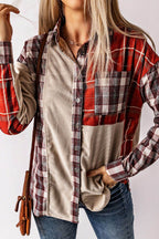 Plaid Patchwork Collared Neck Shacket - Delanoir