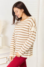 Double Take Striped Boat Neck Sweater - Delanoir