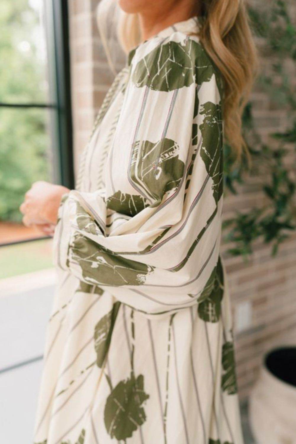 Printed Tie Neck Three-Quarter Sleeve Mini Dress - Delanoir