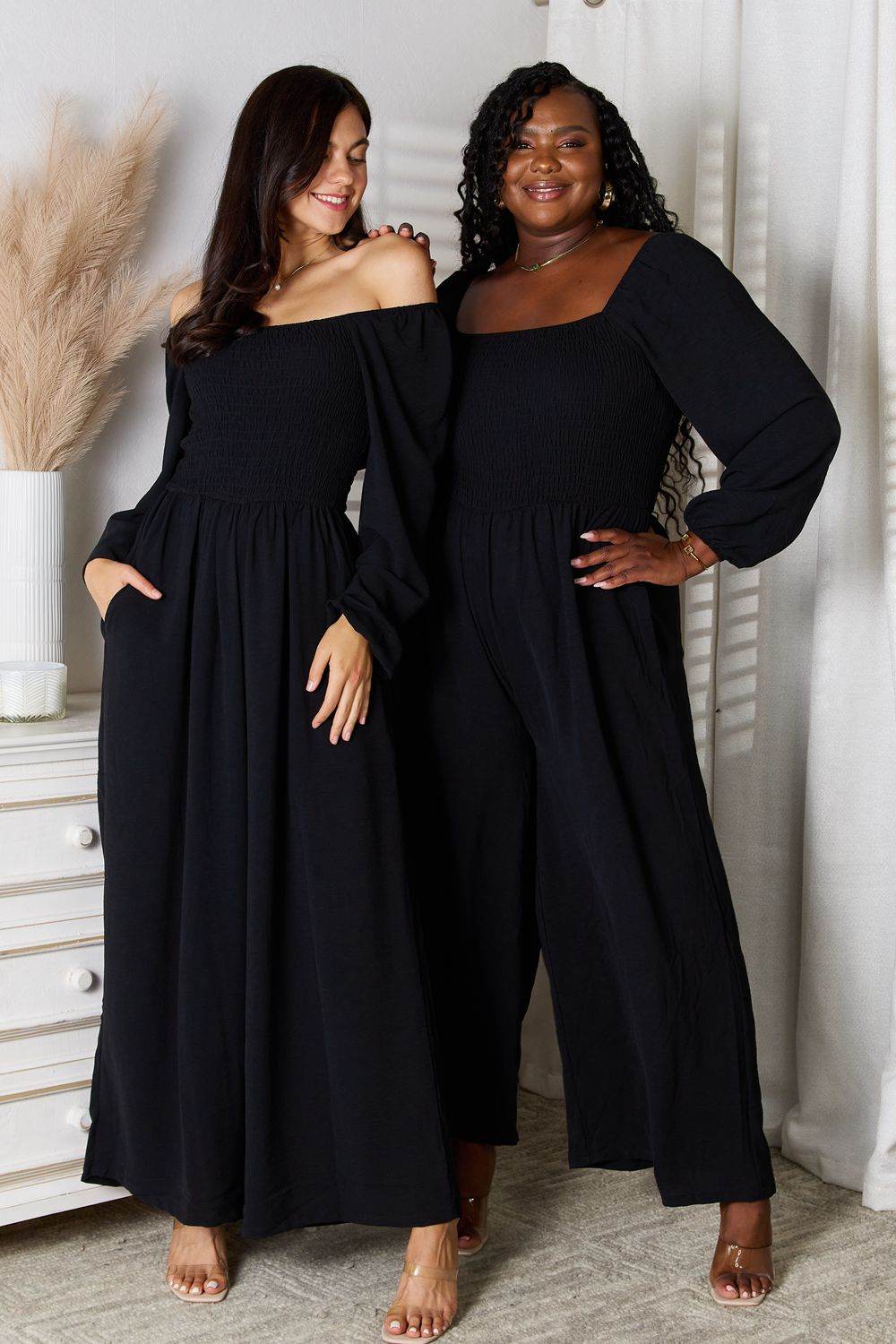 Double Take Square Neck Jumpsuit with Pockets - Delanoir