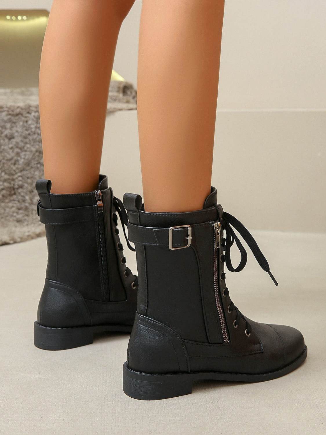 PU Leather Lace-Up Boots - Delanoir