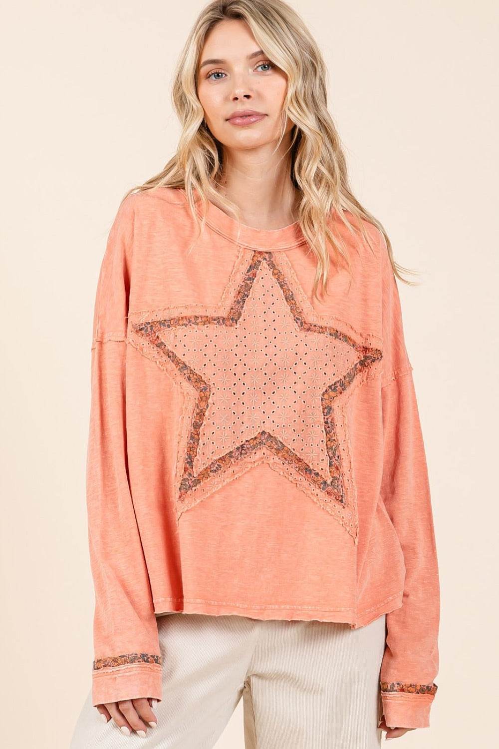 Mittoshop Mineral Wash Star Patch Long Sleeve T-Shirt - Delanoir
