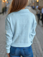 Pearl Trim Collared Neck Long Sleeve Cardigan - Delanoir