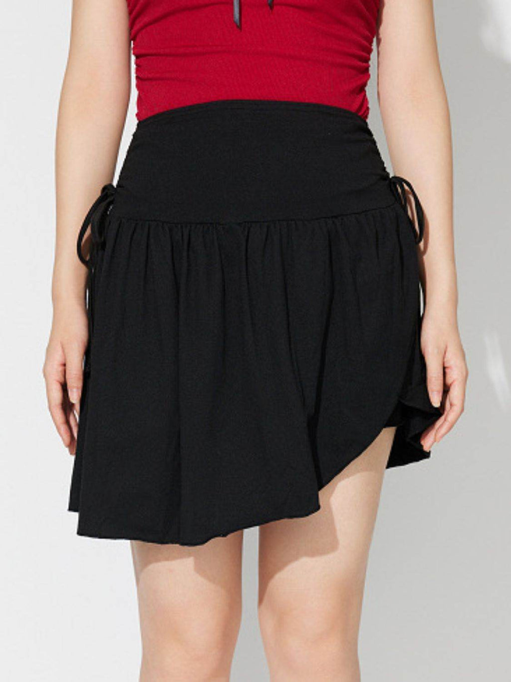 Side Tie Asymmetric Hem Mini Skirt - Delanoir