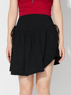 Side Tie Asymmetric Hem Mini Skirt - Delanoir