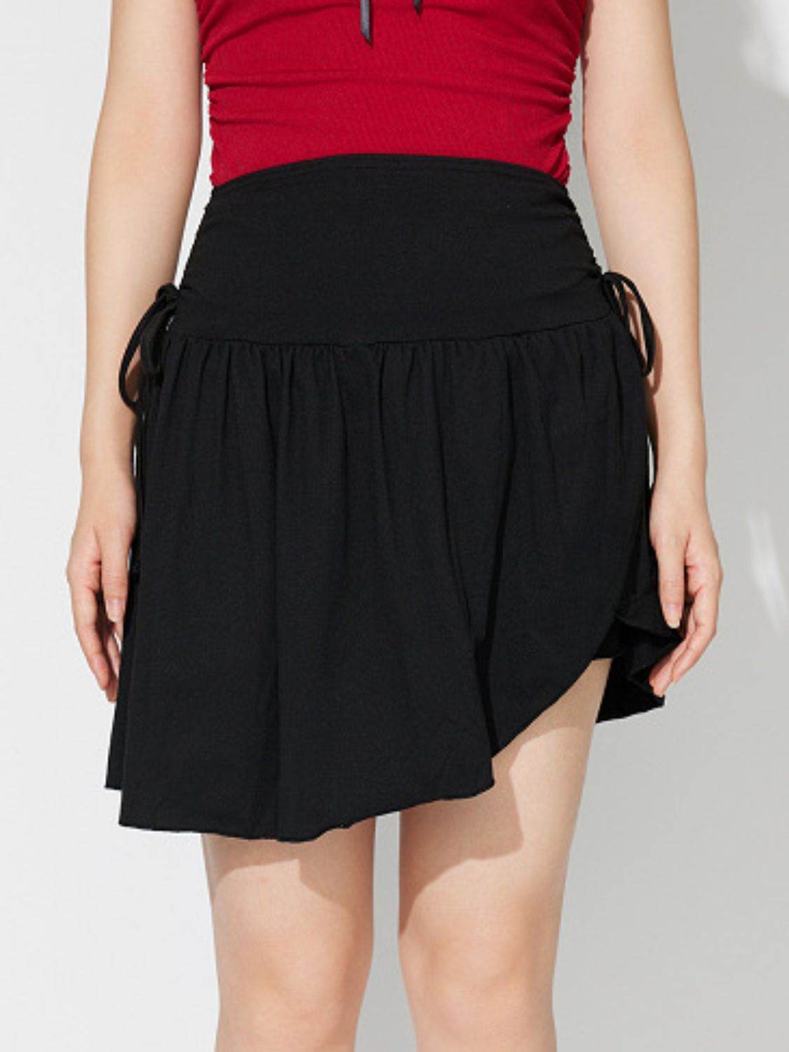 Side Tie Asymmetric Hem Mini Skirt - Delanoir