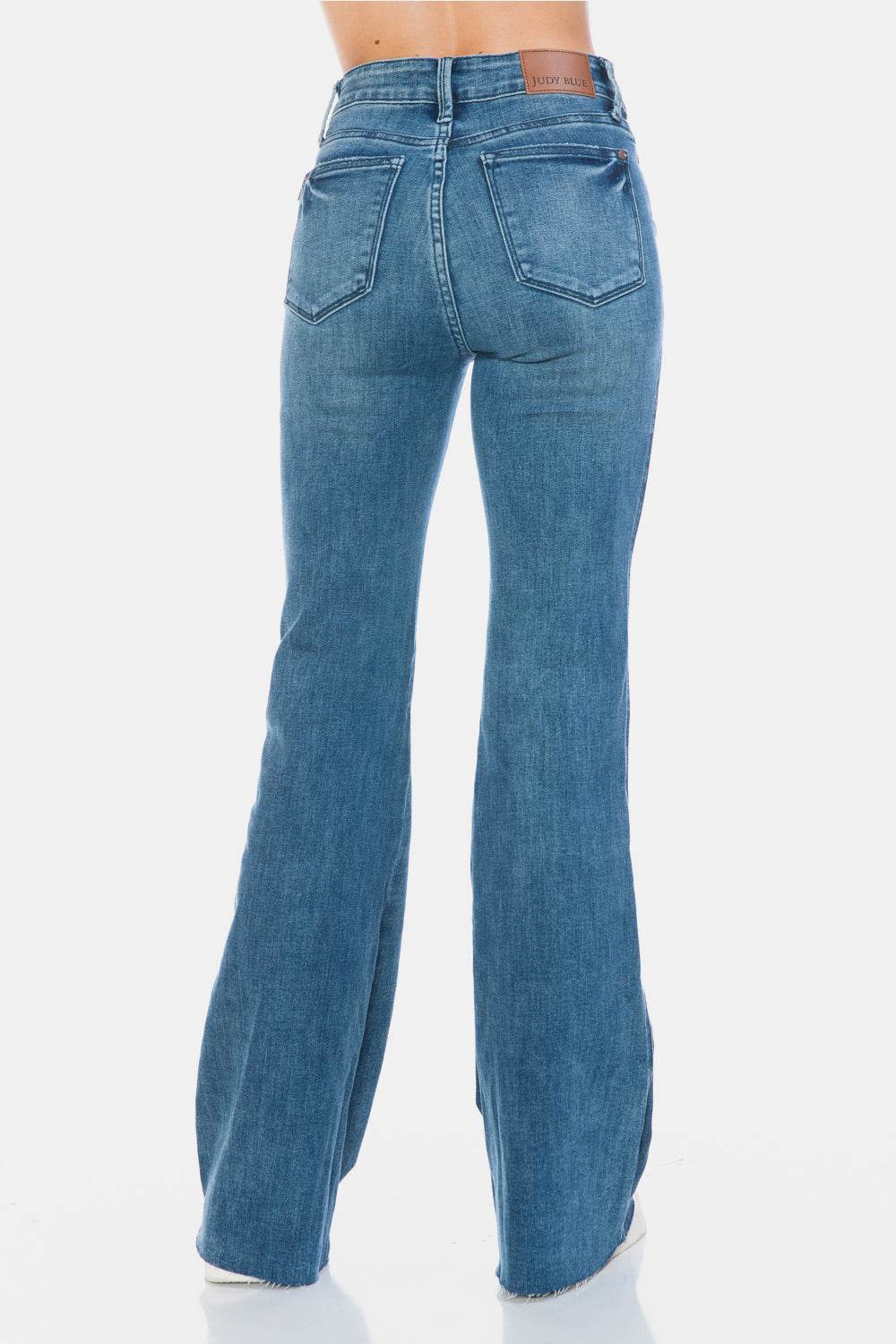 Judy Blue Full Size Tummy Control Cut Hem Flare Jeans - Delanoir
